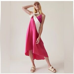 Athleta Fuchsia High-Low Dress with Cream Bow Detail